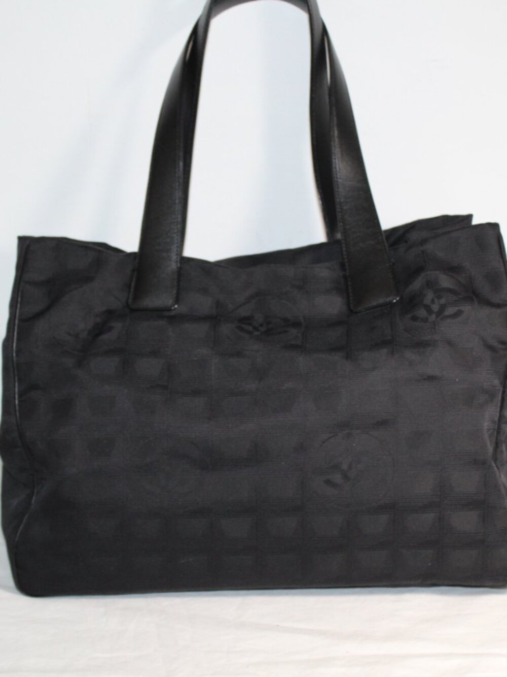 Chanel New Travel Line CC Logo Nylon Tote Shopper Shoulder Bag Black